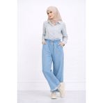 SFG Life Moda Kadın Paçaları Püsküllü ve Önü Bağcıklı Kot Kumaş Salaş Jeans Pantolon - 3XL
