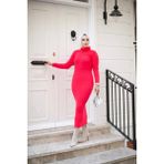 SFG Life Moda Kadın Tesettür Giyim Balıkçı Yaka ve Slim Model Triko Kalem Elbise - Standart - Açık Fuşya