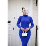 SFG Life Moda Kadın Tesettür Giyim Balıkçı Yaka ve Slim Model Triko Kalem Elbise - Standart - Açık Saks Mavi