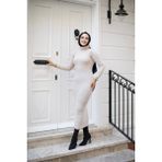 SFG Life Moda Kadın Tesettür Giyim Balıkçı Yaka ve Slim Model Triko Kalem Elbise - Standart - Açık Taş