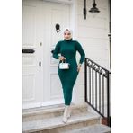 SFG Life Moda Kadın Tesettür Giyim Balıkçı Yaka ve Slim Model Triko Kalem Elbise - Standart - Açık Zümrüt