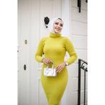 SFG Life Moda Kadın Tesettür Giyim Balıkçı Yaka ve Slim Model Triko Kalem Elbise - Standart - Sarı
