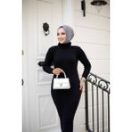 SFG Life Moda Kadın Tesettür Giyim Balıkçı Yaka ve Slim Model Triko Kalem Elbise - Standart - Siyah