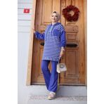 Sfg Life Moda Kadın Tesettür Giyim Kapüşonlu ve Önü Yarım Fermuarlı Çizgili 2 İplik Pantalon İle Tunik Takım