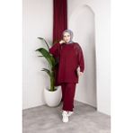SFG Life Moda Kadın Tesettür Giyim Zarif Taş Detaylı Tunik & Pantolon Ikili Takım - Bordo - XL