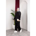SFG Life Moda Kadın Tesettür Giyim Zarif Taş Detaylı Tunik & Pantolon Ikili Takım - Siyah - XL