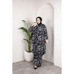 SFG Life Moda Kadın Tesettür Gömlek Yaka Karışık Çizgili Viskon Tunik-Pantolon Takım - 2XL - Siyah