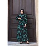 SFG Life Moda Kadın Yazlık Tesettür Kuşaklı Dokuma Viskon Kumaş Şık Elbise - Yeşil - XL