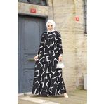 Sfg Life Moda KADIN YAZLIK TESETTÜR ÖNÜ DÜĞMELİ DESENLİ DOKUMA VİSKON ŞIK ELBİSE