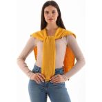 Sfg Life Moda Unisex Üst Omuza Gömlek Vb. Ürünlerde Kazak Görünümlü Tek Taraflı Triko Ön Bağlamalı Şal Aksesuar Hardal