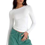 Sfit Uzun kollu tişört, dar kesim, kadın, Y2K üst giyim, uzun kollu, yuvarlak yaka, kırpılmış tişört, tek renkli, basic Crop Tops gündelik, atletik üst, genç, sokak giyimi, Beyaz, S