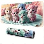 Sge Teknoloji 90X40 cm Renkli Kediler Temalı Kaydırmaz Taban Speed Yüzey Oyuncu Mouse Pad Gaming - Siyah