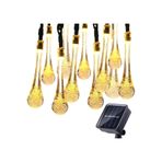 sgeteknoloji Su Damla Güneş Enerjili Cam Kristal 7 M 50 Led Sarı Bahçe Yılbaşı Parti Balkon Süsü Aydınlatma