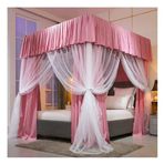 SGFBDZLK İkiz, kraliçe, kral, genç yatak odası için 2'si 1 arada cibinlik, dekoratif yatak perdesi, metal tutucular, (Renk: Koyu pembe, Boyut: 180 x 200 cm)