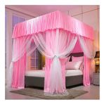 SGFBDZLK İkiz, kraliçe, kral, genç yatak odası için 2'si 1 arada cibinlik, dekoratif yatak perdesi, metal tutucular, (Renk: Pembe, Boyut: 150 x 200 cm)