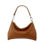 SH Leder Gerçek deri askılı çanta orta boy omuz çantası akşam çantası Clutch Crossbody Bag Messenger el çantası fermuarlı 33 x 20 cm Lovelin G393, Cognac, S