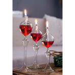 Shabbo Glass Ayaklı Drops Şamdan Cam Kandil 3'lü Set Kandil Yağı Kırmızı