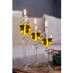 Shabbo Glass Dekoratif Hediyelik El Yapımı Drops Kandil 3'lü Set (200 ML 'SARI KANDİL YAĞI, FİTİL HEDİYE) SHB0020220010