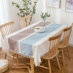 Shabby Chic Pamuk Masa Örtüsü Dikdörtgen Leke Önleyici Noel Masa Örtüsü Basit Çizgili Tasarım Kahve Beyaz ve Mavi Mutfak Dekorasyonu 130x180 cm
