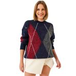 Shade Baklava Desenli Oversize Triko Kazak, Standart, 60351284, Lacivert-Kırmızı, Kadın