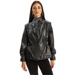 Shade Beli Lastikli Kruvaze Suni Deri Ceket, 38, 60281128, Siyah, Kadın