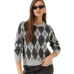 Shade Bisiklet Yaka Baklava Desenli Kazak, Standart, 60261036, Gri-Antrasit, Kadın
