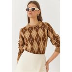 Shade Bisiklet Yaka Baklava Desenli Kazak, Standart, 60261036, Kahve-Taba, Kadın