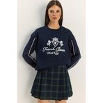 Shade Bisiklet Yaka Nakış İşlemeli Üç İplik Şardonlu Sweatshirt, S, 60601049, Lacivert, kadın