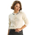 Shade Bisiklet Yaka Taş İşlemeli Triko Hırka, Standart, 60283584, Krem, Kadın