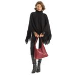 Shade Boğazlı Püsküllü Triko Panço, Standart, 60283722, Siyah, Kadın