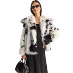 Shade Cow Desenli Suni Kürk Ceket, S, 60283866, Kemik-Siyah, Kadın