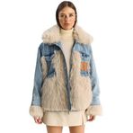 Shade Denim Garnili Astarlı Suni Kürk Ceket, 38, 60281134, Mavi-Bej, Kadın