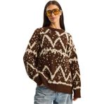 Shade Desenli Bisiklet Yaka Oversize Triko Kazak, Standart, 60283826, Kahverengi-Krem, Kadın