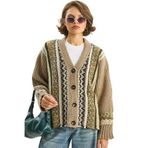 Shade Etnik Desenli Oversize Triko Hırka, Standart, 60283576, Vizon, Kadın