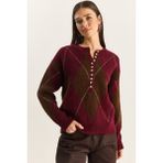 Shade Kadın 11 Düğmeli Baklava Desenli Basic Triko Kazak - Bordo - Kahverengi - Standart