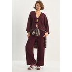 Shade Kadın Bağlama Detaylı Kimono Yüksek Bel Bol Pantolon Selanik Takım 7028 60283640, Bordo, M