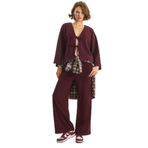 Shade Kadın Bağlama Detaylı Kimono Yüksek Bel Bol Pantolon Selanik Takım 7028 60283640, Bordo, S