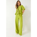 Shade Kadın Bağlama Detaylı Kısa Kollu Bluz Pantolon Alt-Üst Takım 9265 60281014, Fıstık Yeşili, 38
