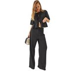 Shade Kadın Bağlama Detaylı Kısa Kollu Bluz Pantolon Alt-Üst Takım 9265 60281014, Siyah, 38