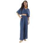 Shade Kadın Bağlamalı Karpuz Kollu Bluz Beli Lastikli Salaş Pantolonlu Alt-Üst Takım 9340 60281051, İndigo, 38