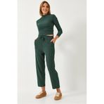 Shade Kadın Crop Bluz ve Beli Lastikli Pantolonlu Alt Üst Takım 60261363, Zümrüt Yeşili, M
