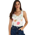 Shade Kadın Desenli Kalın Askılı Dijital Baskılı Regular Yazlık Örme Bluz 60282017, Beyaz-Pembe, S