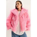 Shade Kadın Geniş Yakalı Astarlı Kısa Premium Suni Kürk Ceket - 38 - Şeker Pembe