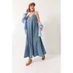 SHADE Kadın İnce Askılı Uzun Denim Elbise