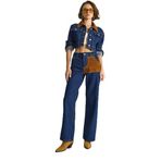 Shade Kadın Kadife Yaka Ceket Renk Bloklu Wide Leg Pantolon Denim Takım 6087 60283532, Lacivert, 40