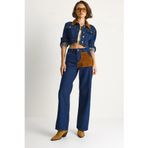Shade Kadın Kadife Yaka Ceket Renk Bloklu Wide Leg Pantolon Denim Takım 6087 60283532, Lacivert, 42