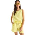 Shade Kadın Kalın Askılı Bluz Beli Lastikli Cep Dataylı Şort Müslin Takım 3310 60283414, Limon Sarısı, S