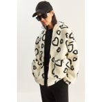 Shade Kadın Kapüşonlu Kalpli Oversize Peluş Mont - Standart - Ekru