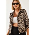 Shade Kadın Leopar Desenli Fermuarlı Mont - Siyah - Camel
