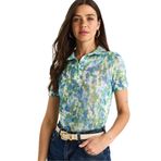 Shade Kadın Polo Yaka Desenli Dijital Baskılı Regular Yazlık Örme Bluz 60282016, Mavi-Yeşil, S